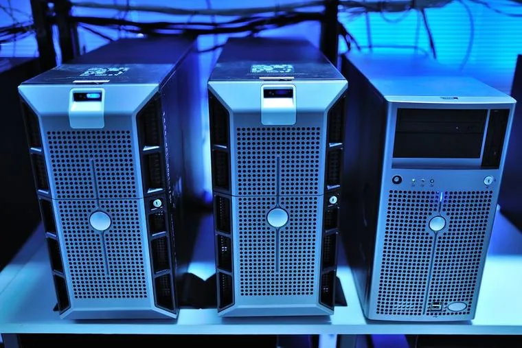 Rack-mounted servers under scheduled maintenance in a Singapore office