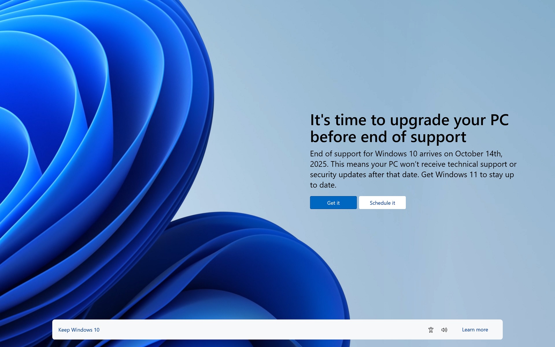Windows 10 end-of-support upgrade prompt — time to move to Windows 11
