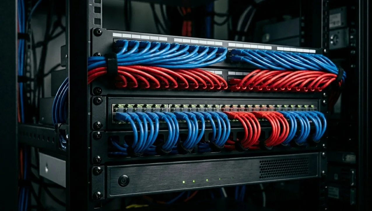 Structured cabling Singapore — dressed patch panel rack with one labelling scheme