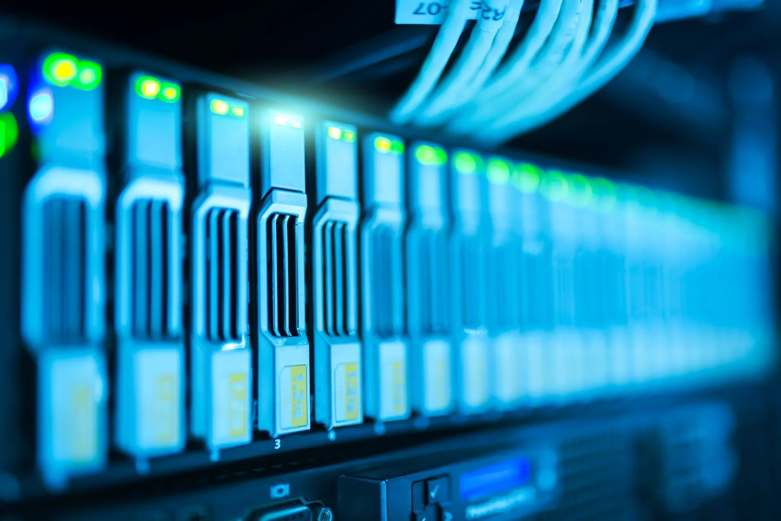 Network design Singapore — managed switching with labelled patch cords in an office rack