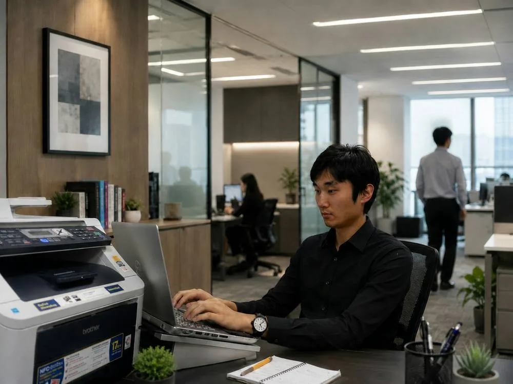 Staff member renewing licences and certificates at his desk