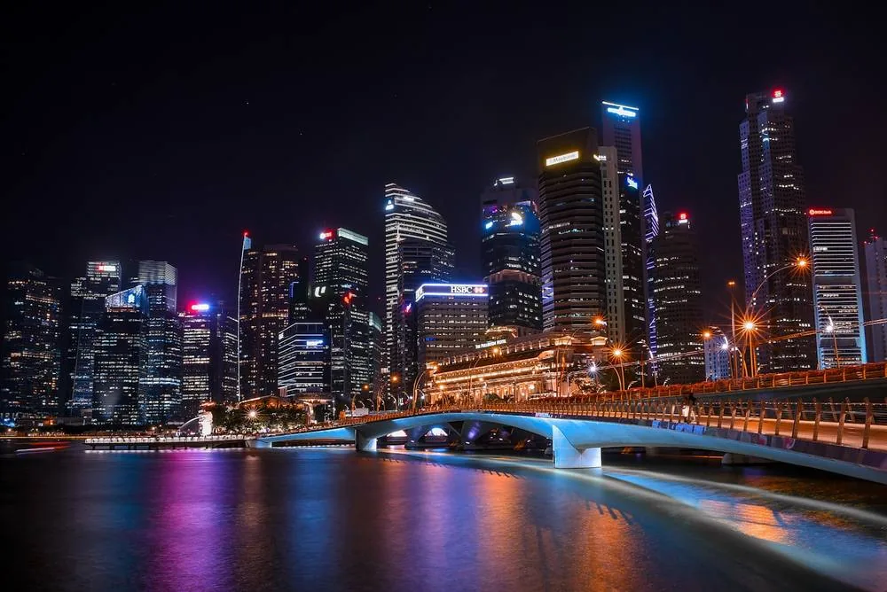 Singapore business district at night